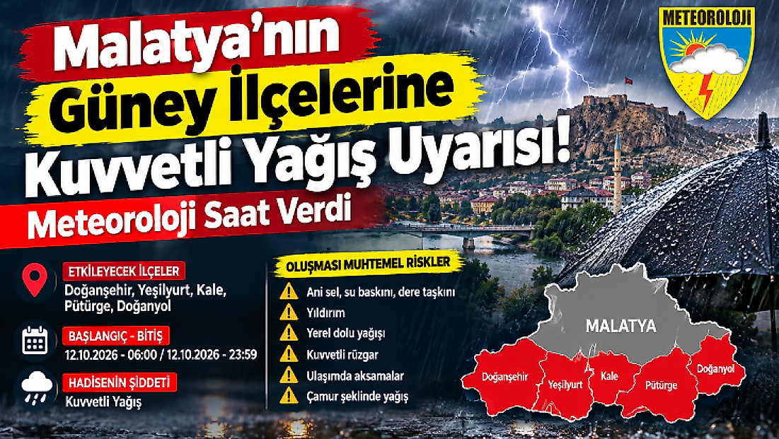 Malatya’nın Güney İlçelerine Kuvvetli Yağış Uyarısı! Meteoroloji Saat Verdi