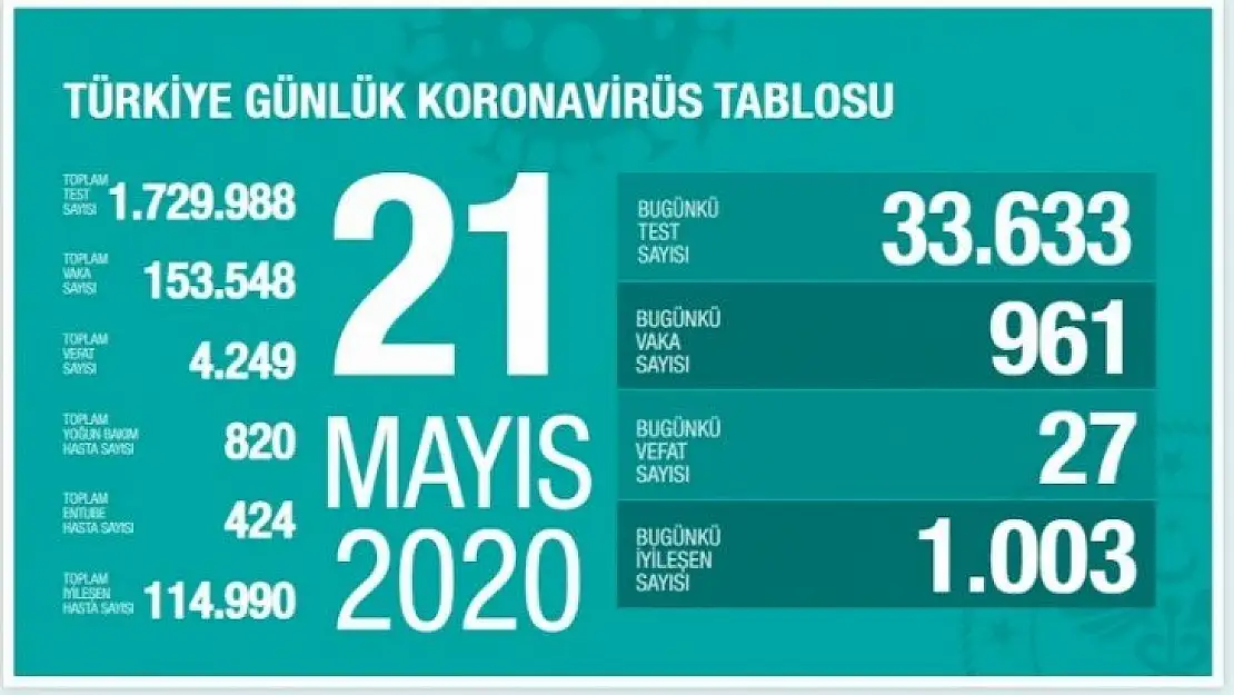 21 Mayıs koronavirüs tablosu!