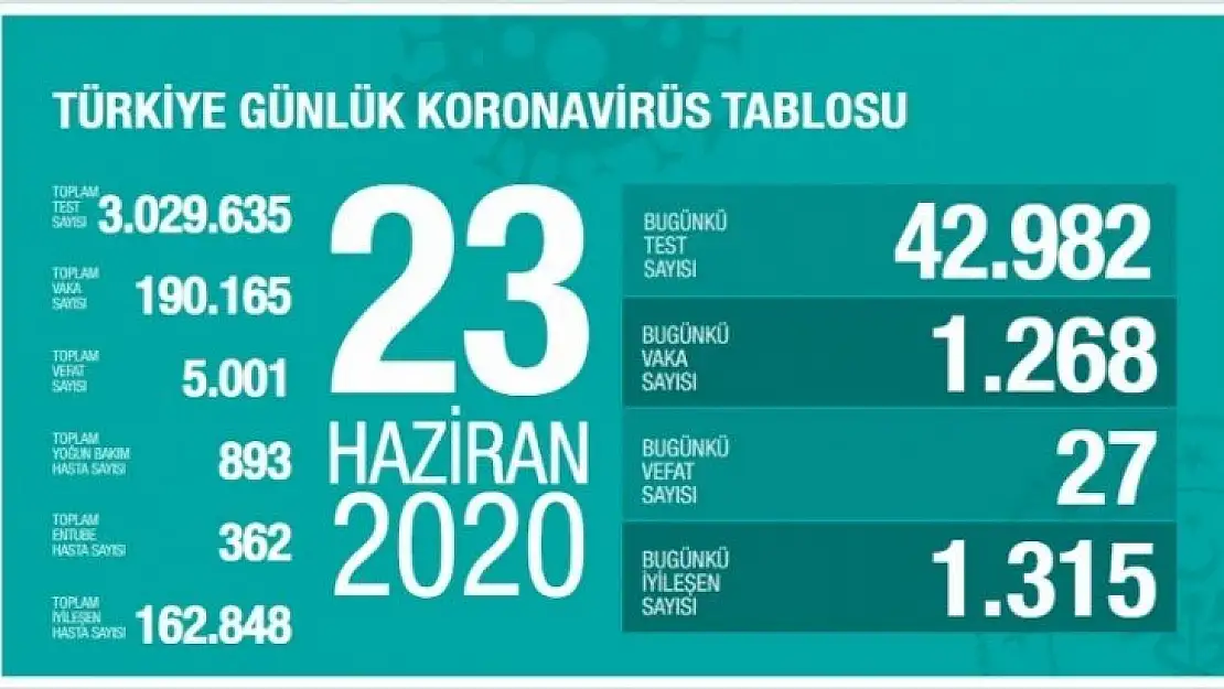 23 Haziran koronavirüs tablosu! ölü sayısı :27