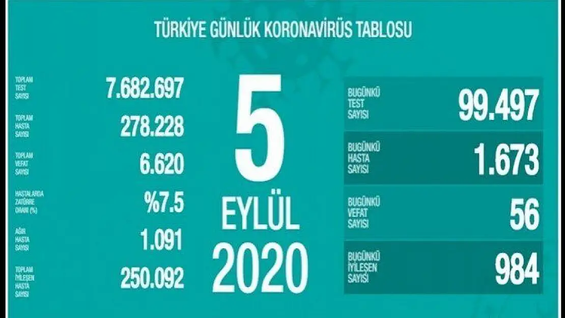 5 Eylül koronavirüs tablosu!