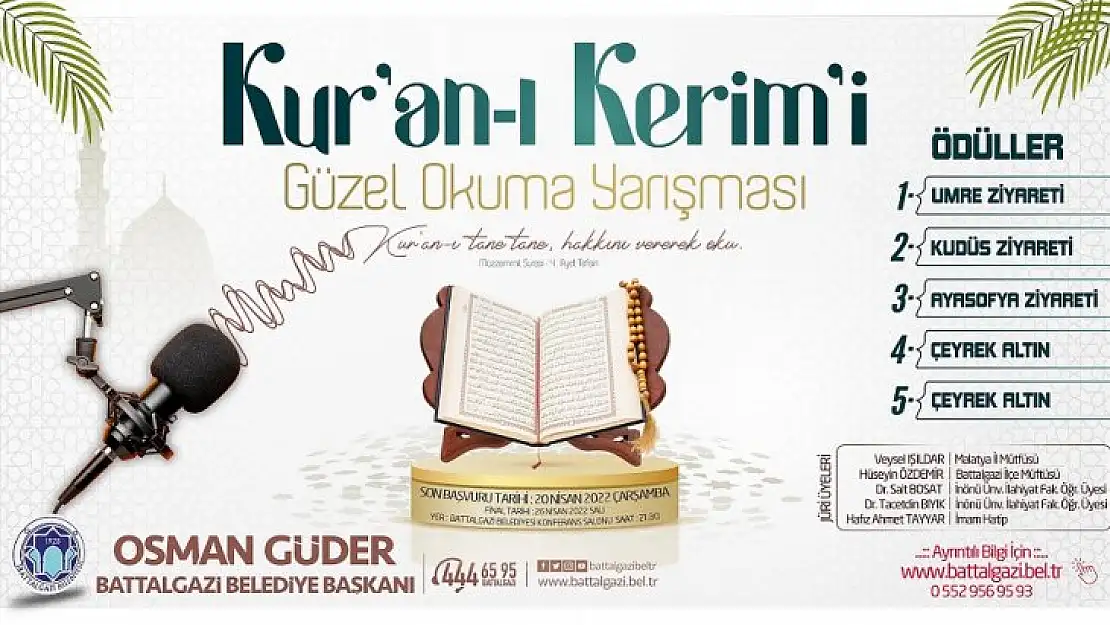 Battalgazi Belediyesi'nden Umre Ödüllü Kur'an-I Kerim Okuma Yarışması