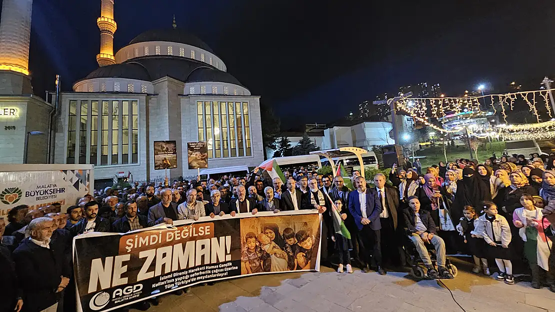 Malatya'da Gazze protestosu: 'Gazze için harekete geçilmeyen her bir saniye ahirette cehennem azabı olarak karşımıza çıkacaktır'