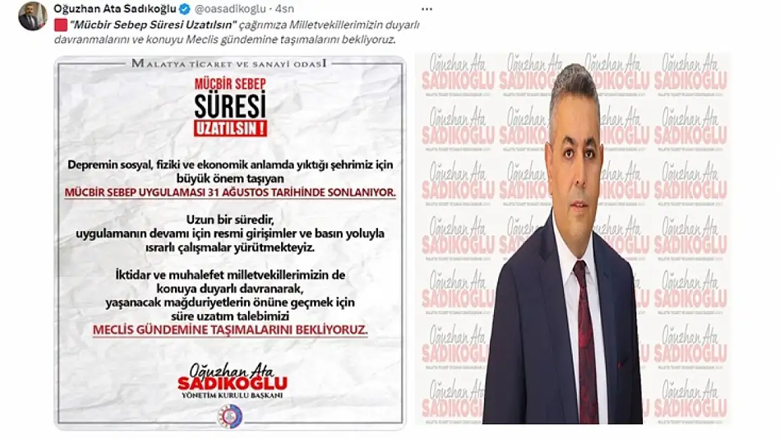 Sadıkoğlu'ndan milletvekillerine mücbir sebep çağrısı