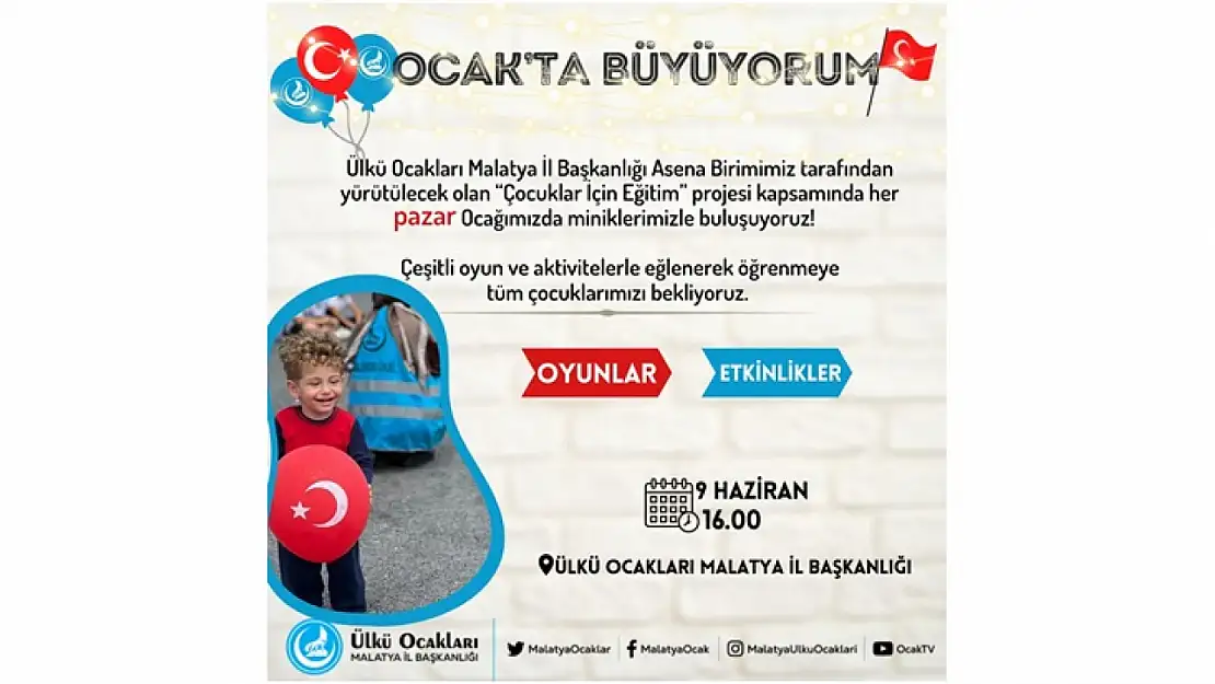 Ülkü Ocakları  ' Çocuklar İçin Eğitim-Ocakta Büyüyorum' Projesini Tekrar Başlattı