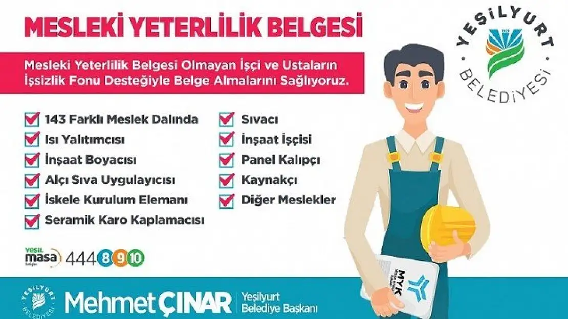 Yeşilyurt Belediyesi, 143 Meslek Çalışanına ' Mesleki Yeterlilik Belgesi' Kazandırıyor