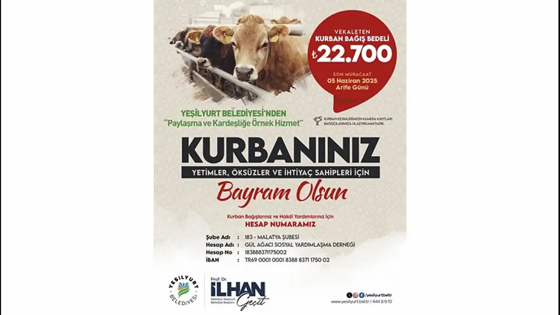 Yeşilyurt Belediyesi Yetim, Öksüz Ve İhtiyaç Sahipleri İçin 'Kurban Bağış' Hizmetini Başlattı