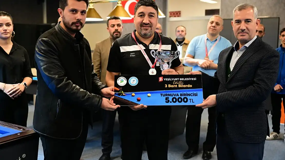 Yeşilyurt Belediyesinin Ev Sahipliği Yaptığı 2.Ödüllü 3 Bant Bilardo Turnuvasında Ödüller Dağıtıldı