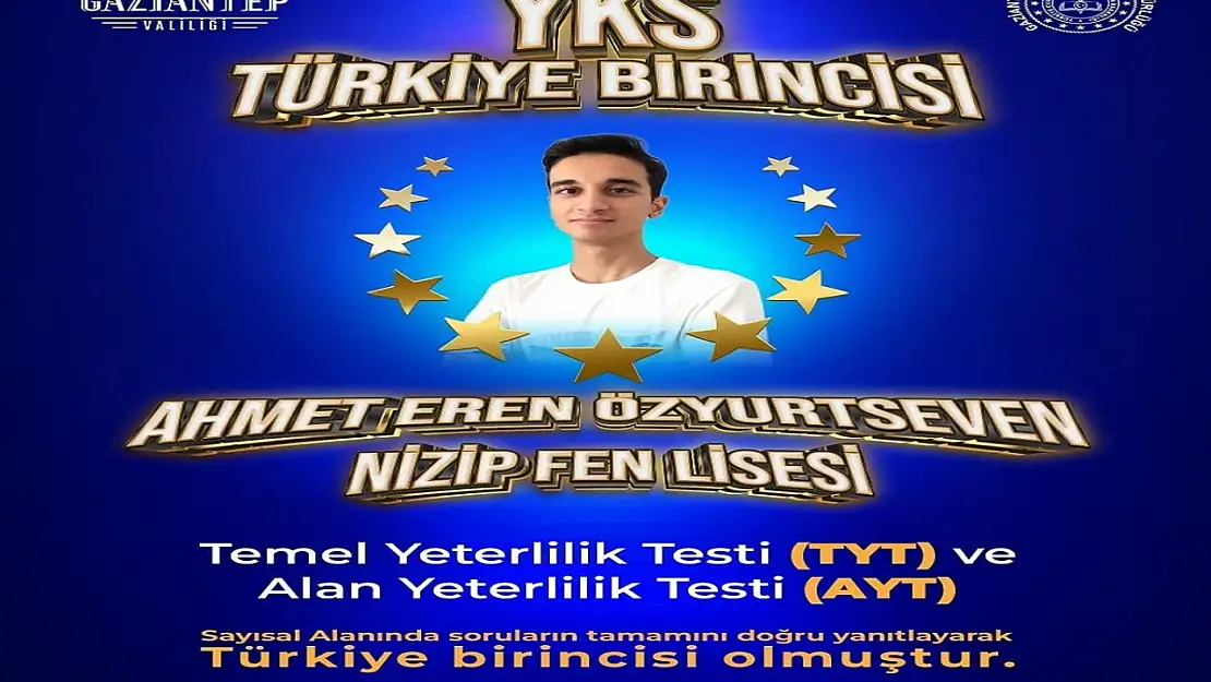 YKS 2025 Türkiye birincisi Gaziantep'ten çıktı