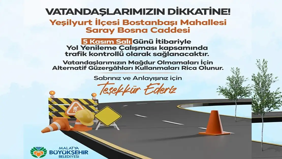 Yol Yenileme Çalışması nedeniyle Trafik Kontrollü Sağlanacak