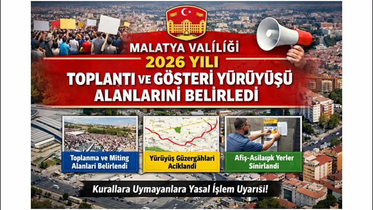 Malatya Valiliği 2026 Yılı Toplantı ve Gösteri Yürüyüşü Alanlarını Belirledi