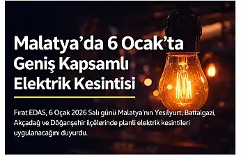 Malatya'da 6 Ocak'ta Geniş Kapsamlı Elektrik Kesintisi