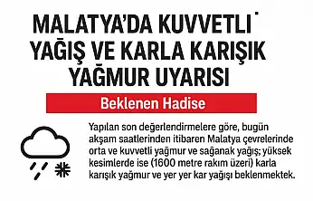 Malatya'da Kuvvetli Yağış ve Karla Karışık Yağmur Uyarısı