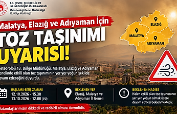 Malatya, Elazığ ve Adıyaman İçin Toz Taşınımı Uyarısı!