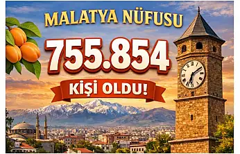 Malatya nüfusu 755 bin 854 kişi oldu.