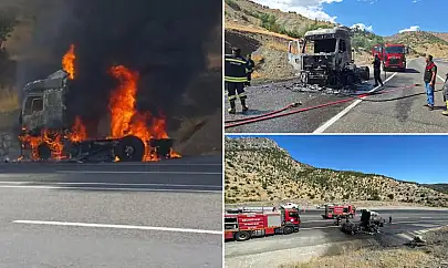 Bingöl-Diyarbakır karayolunda tır kül oldu