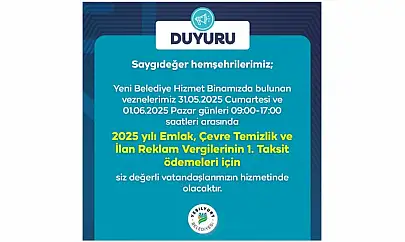 Yeşilyurt Belediye Vezneleri Hafta Sonu Açık!
