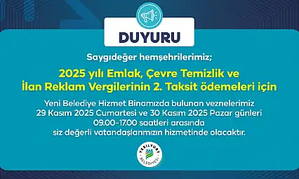 Yeşilyurt Belediye Vezneleri, Hafta Sonu Hizmet Verecek
