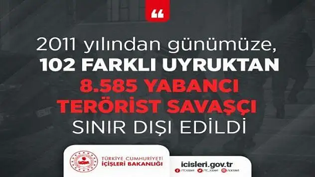 2011 Yılından Günümüze, 102 Farklı Uyruktan 8.585 Yabancı Terörist Savaşçı Sınır Dışı Edildi