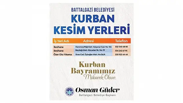 Battalgazi'de Kurban Kesim Yerleri Belirlendi