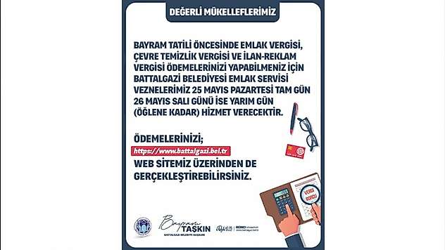 Battalgazi'de Vergi Ödemeleri İçin Vezneler Ek Mesai Yapacak