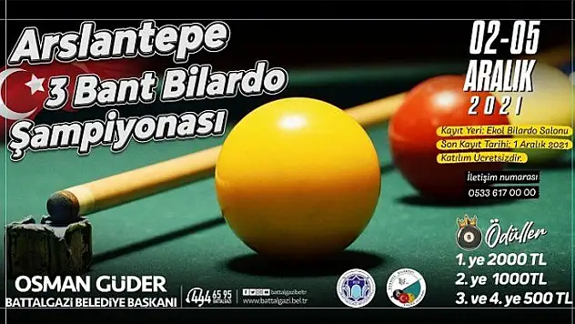 Battalgazi'deki Bilardo Şampiyonasına Başvurular Yarın Sona Eriyor