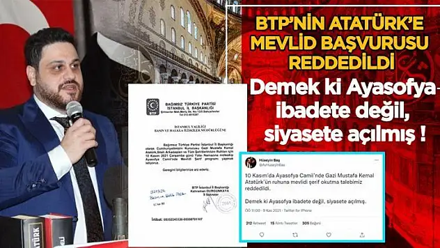 BTP lideri Hüseyin Baş: Demek ki Ayasofya ibadete değil, siyasete açılmış