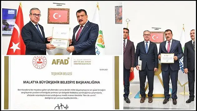 Büyükşehir Belediyesine İçişleri Bakanlığı Tarafından Teşekkür Belgesi Gönderildi