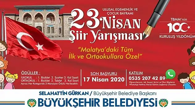 Büyükşehir'den  23 Nisan Şiir Yarışması