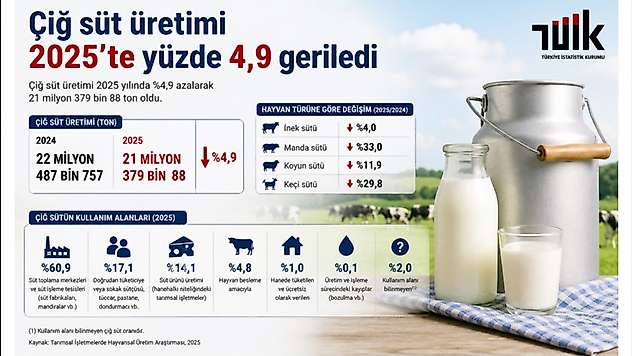 Çiğ süt üretimi 2025'te yüzde 4,9 geriledi