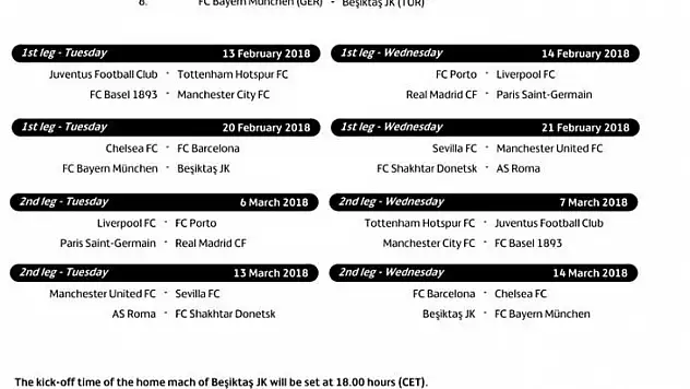 Beşiktaş'ın son 16'daki rakibi belli oldu!