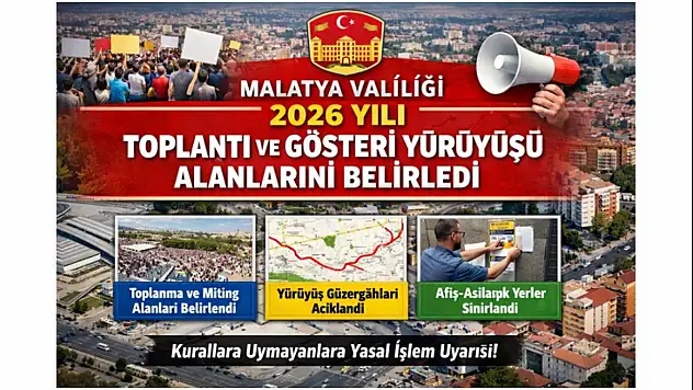 Malatya Valiliği 2026 Yılı Toplantı ve Gösteri Yürüyüşü Alanlarını Belirledi