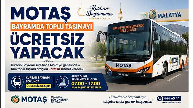 MOTAŞ Bayramda Toplu Taşımayı Ücretsiz Yapacak