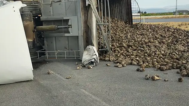 Pancar Yüklü Kamyon Yan Yattı İki Yaralı