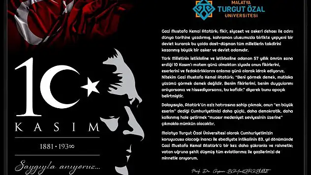 Rektör Karabulut'tan 10 Kasım Atatürk'ü Anma Günü Mesajı