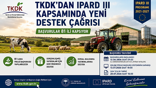 TKDK'dan IPARD III kapsamında yeni destek çağrısı: Başvurular 81 ili kapsıyor