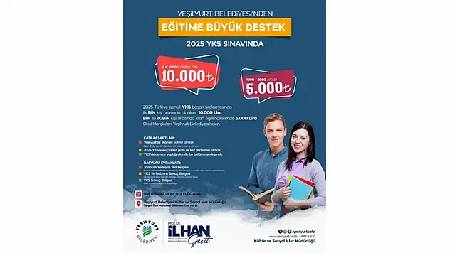 Türkiye Genelinde 2025 YKS'de Başarı Gösteren Öğrencilere Nakit Ödül