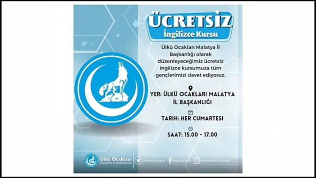 Ülkü Ocakları Malatya İl Başkanlığından Ücretsiz İngilizce Kursu
