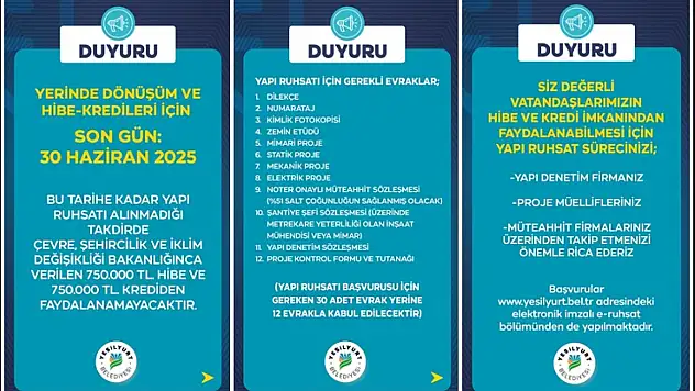 Yerinde Dönüşüm Ve Hibe-Kredileri İçin Son Gün 30 Haziran 2025