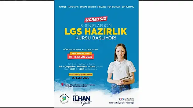 Yeşilyurt Belediyesi 'Ücretsiz LGS Hazırlık Kursu' Kayıtları 1 Eylül'de Başlıyor