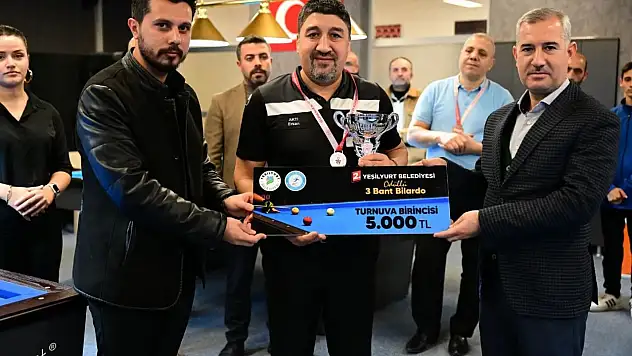 Yeşilyurt Belediyesinin Ev Sahipliği Yaptığı 2.Ödüllü 3 Bant Bilardo Turnuvasında Ödüller Dağıtıldı
