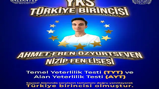 YKS 2025 Türkiye birincisi Gaziantep'ten çıktı