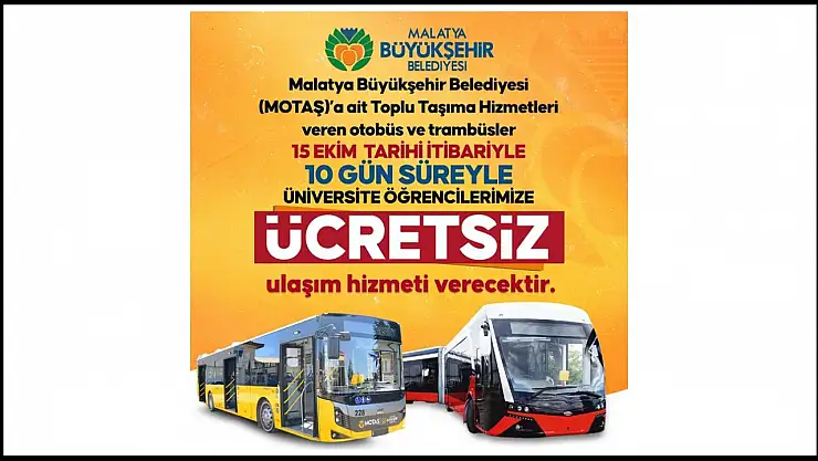 10 Gün Süre İle Üniversite Öğrencilerine ücretsiz ulaşım