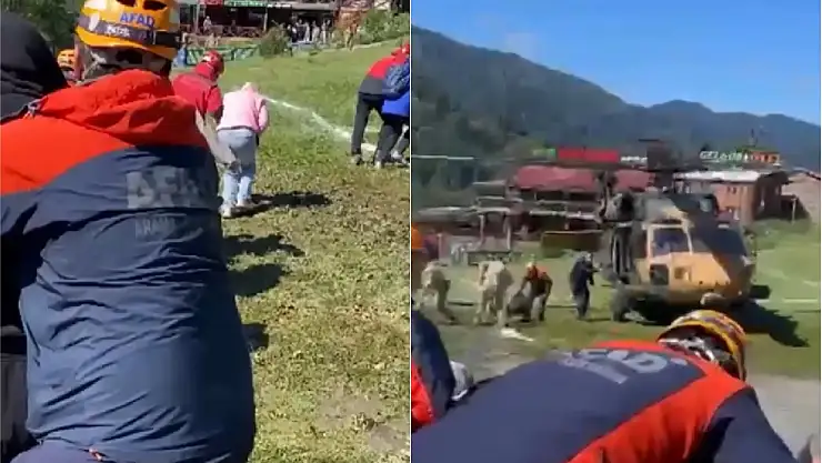 Ayder Yaylası'nda Mahsur Kalan 115 Kişi Helikopterlerle Tahliye Edildi