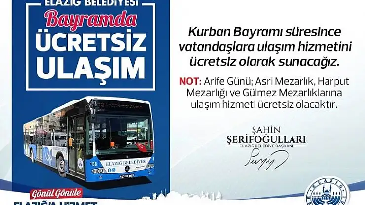 Bayram'da Elazığ'da Ulaşım Ücretsiz