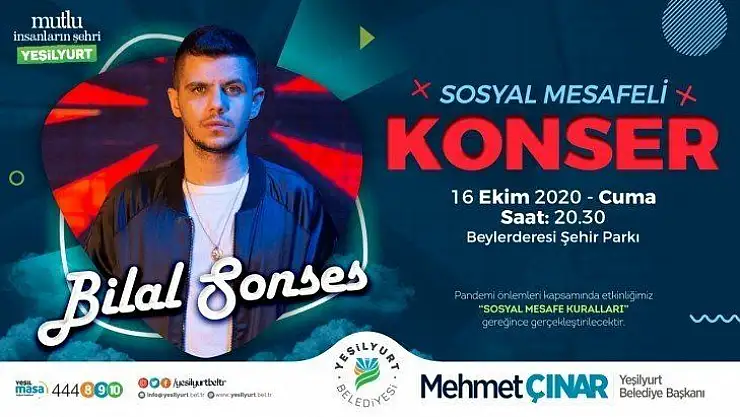 'Bilal Sonses' Konseri 16 Ekim Cuma Günü Saat 20:30'da Beylerderesi Şehir Parkında