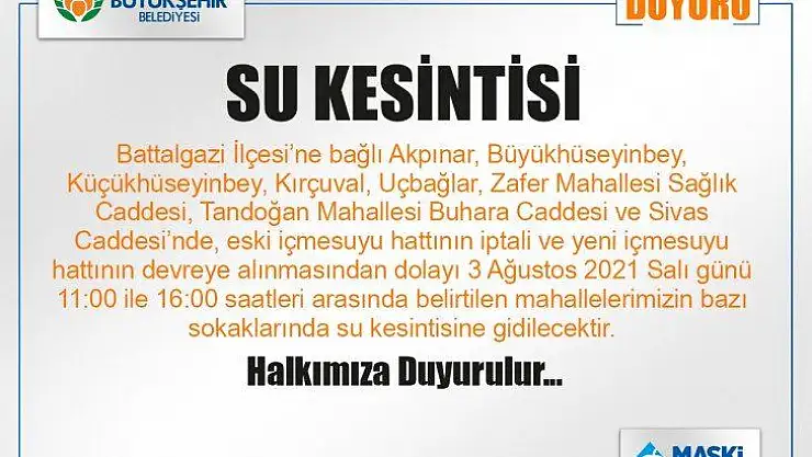 Bu Mahalllede Oturanlar Dikkat: Su kesintisi 11 00 ile 16.00 saatlerinde