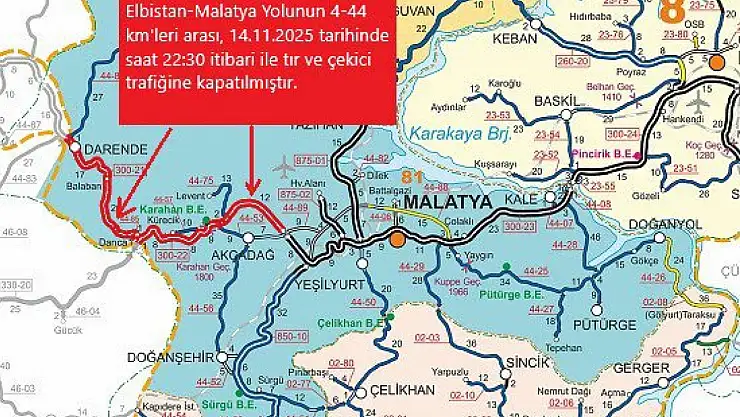 Gürün–Darende Karayolu Yoğun Kar Yağışı Sonrası Yeniden Ulaşıma Açıldı