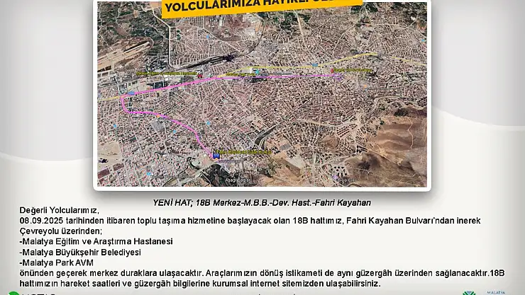 Malatya'da Yeni Toplu Taşıma Hattı: 18B Hizmete Başlıyor