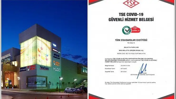 Malatyapark  Avm'ye TSE'den Güvenli Hizmet Belgesi