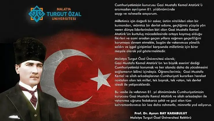 Rektör Karabulut'tan 10 Kasım Atatürk'ü Anma Mesajı